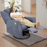 Swivel Rocker Recliner Chair Chenille Upholstered Accent Glider Rocker Recliner with Headrest and Lumbar Support Pillow